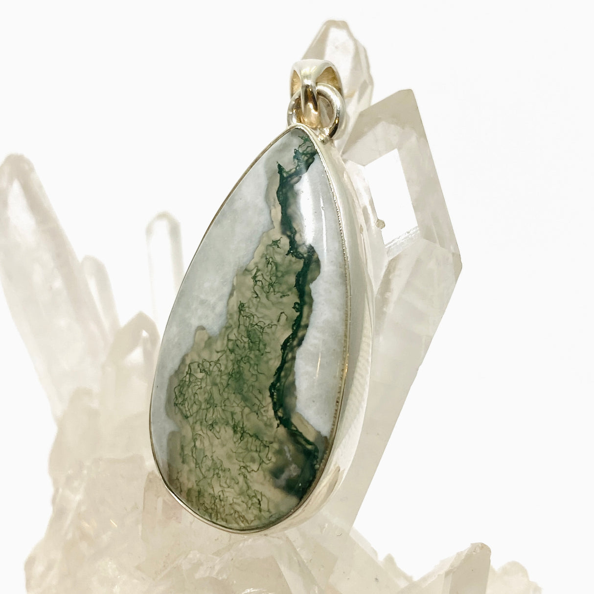 Moss Agate Teardrop Cabochon Pendant KPGJ4711