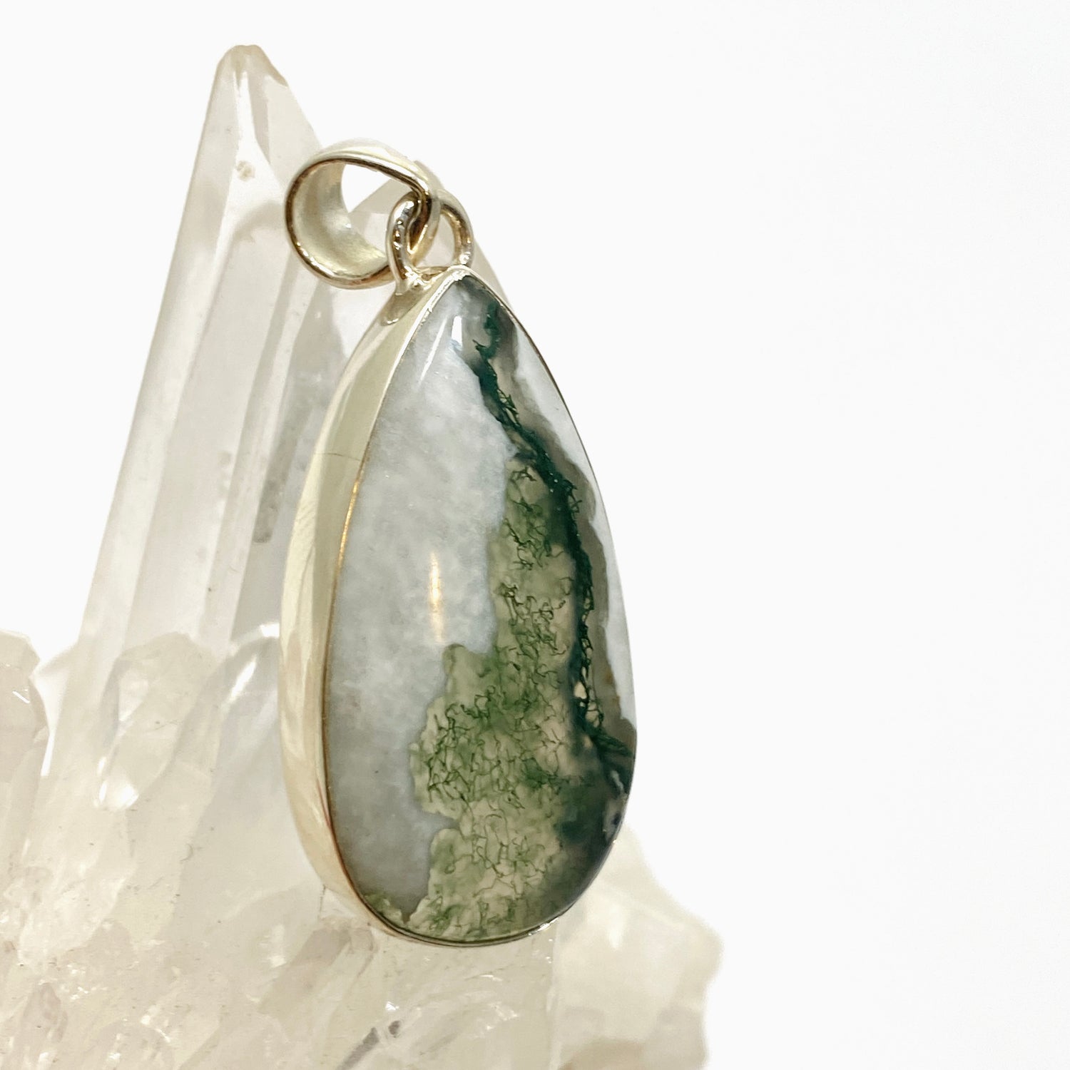 Moss Agate Teardrop Cabochon Pendant KPGJ4711