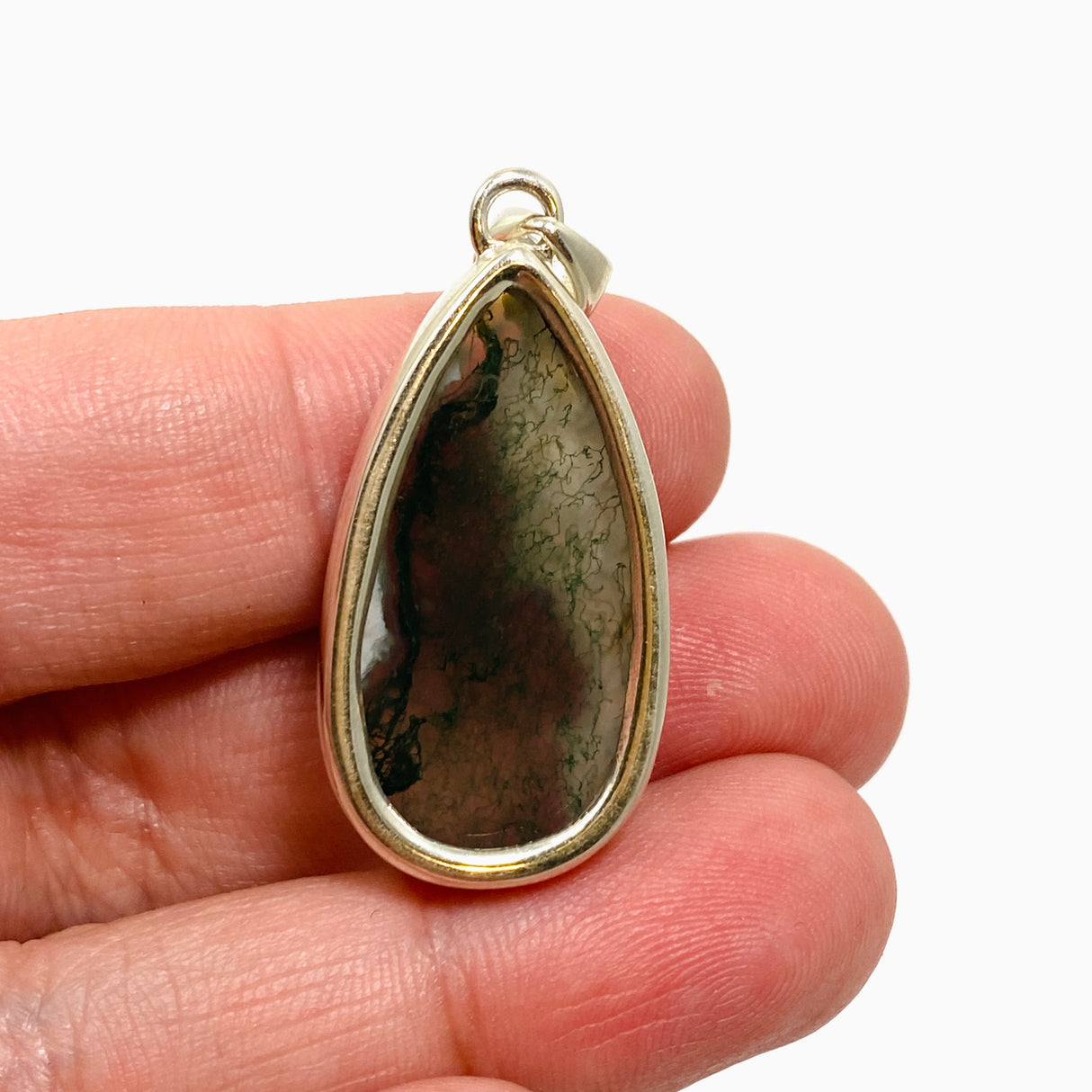 Moss Agate Teardrop Cabochon Pendant KPGJ4711