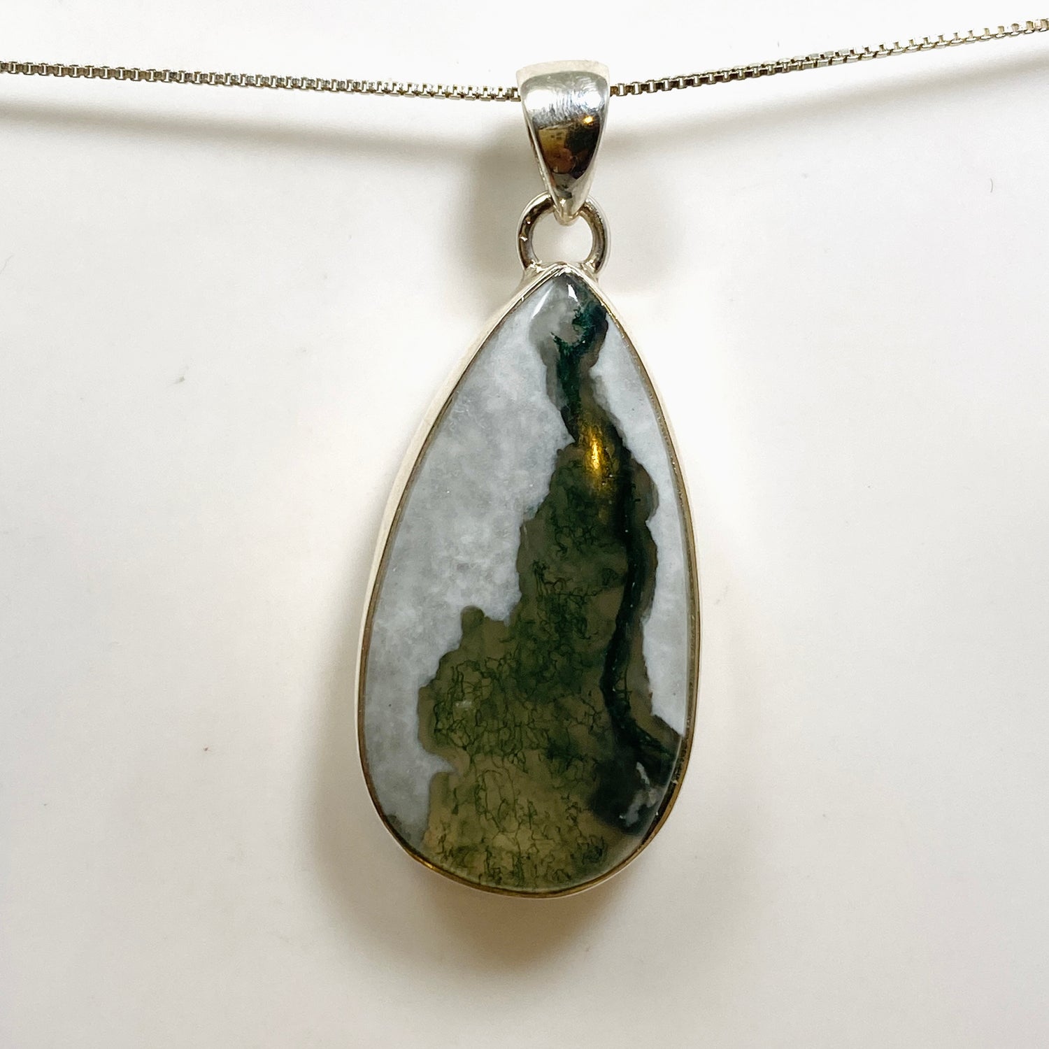 Moss Agate Teardrop Cabochon Pendant KPGJ4711