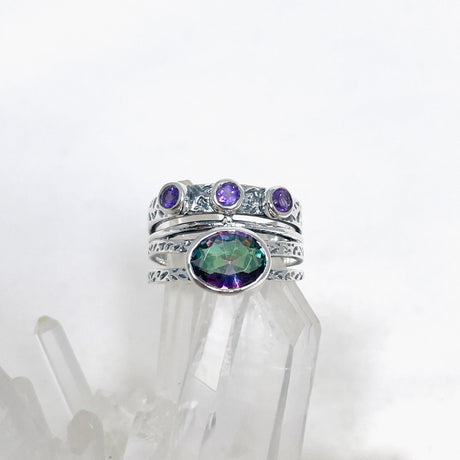 Mystic Topaz and Amethyst Multi-stone Faceted Gemstone Ring R3783 - Nature's Magick