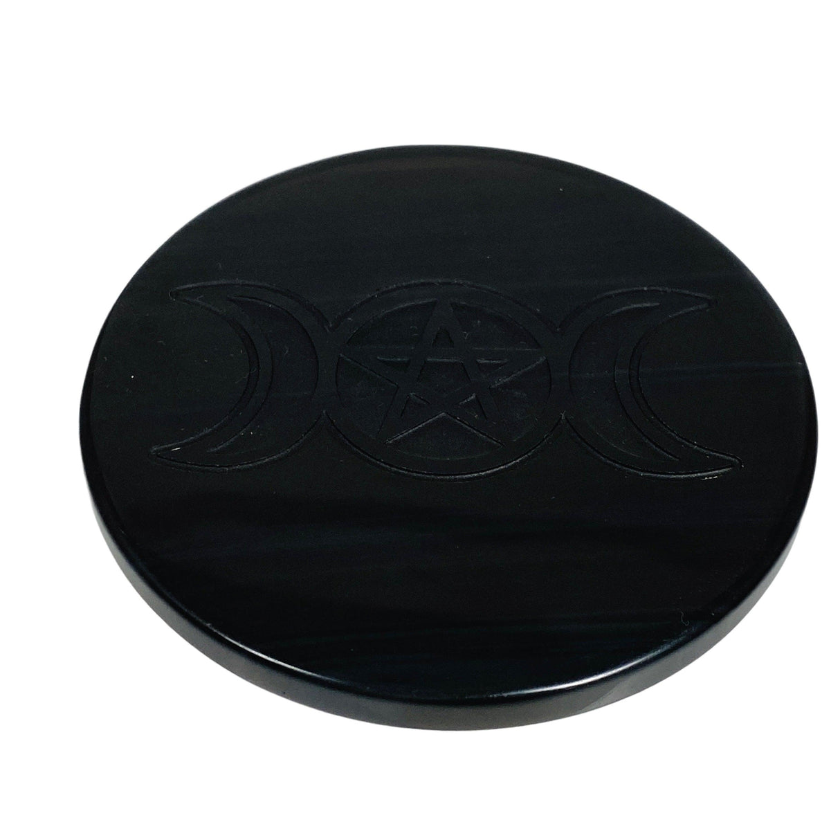 Obsidian Disc with pentagram moon OPTG001 - Nature's Magick