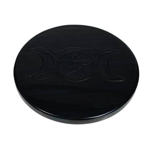 Obsidian Disc with pentagram moon OPTG001 - Nature's Magick