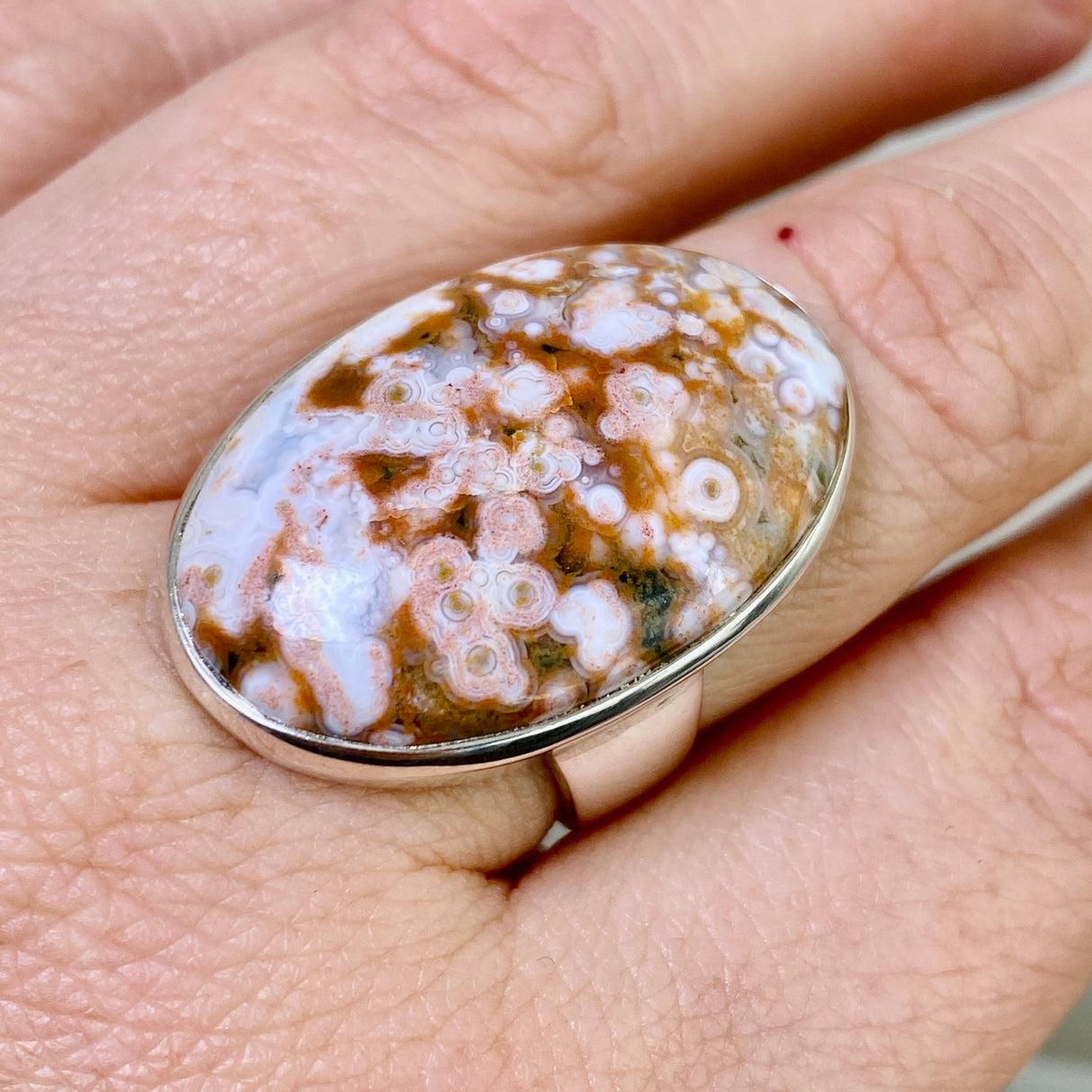 Ocean Jasper Oval Cabochon Ring Size 7.5 PRGJ848