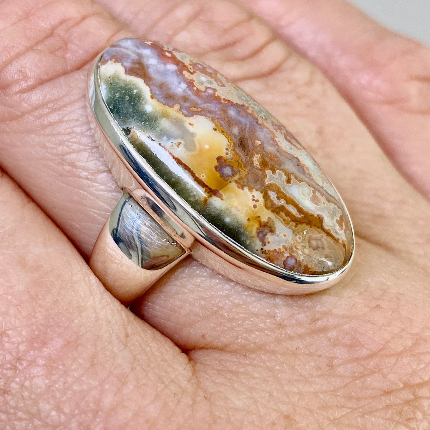 Ocean Jasper Oval Cabochon Ring Size 9 PRGJ852