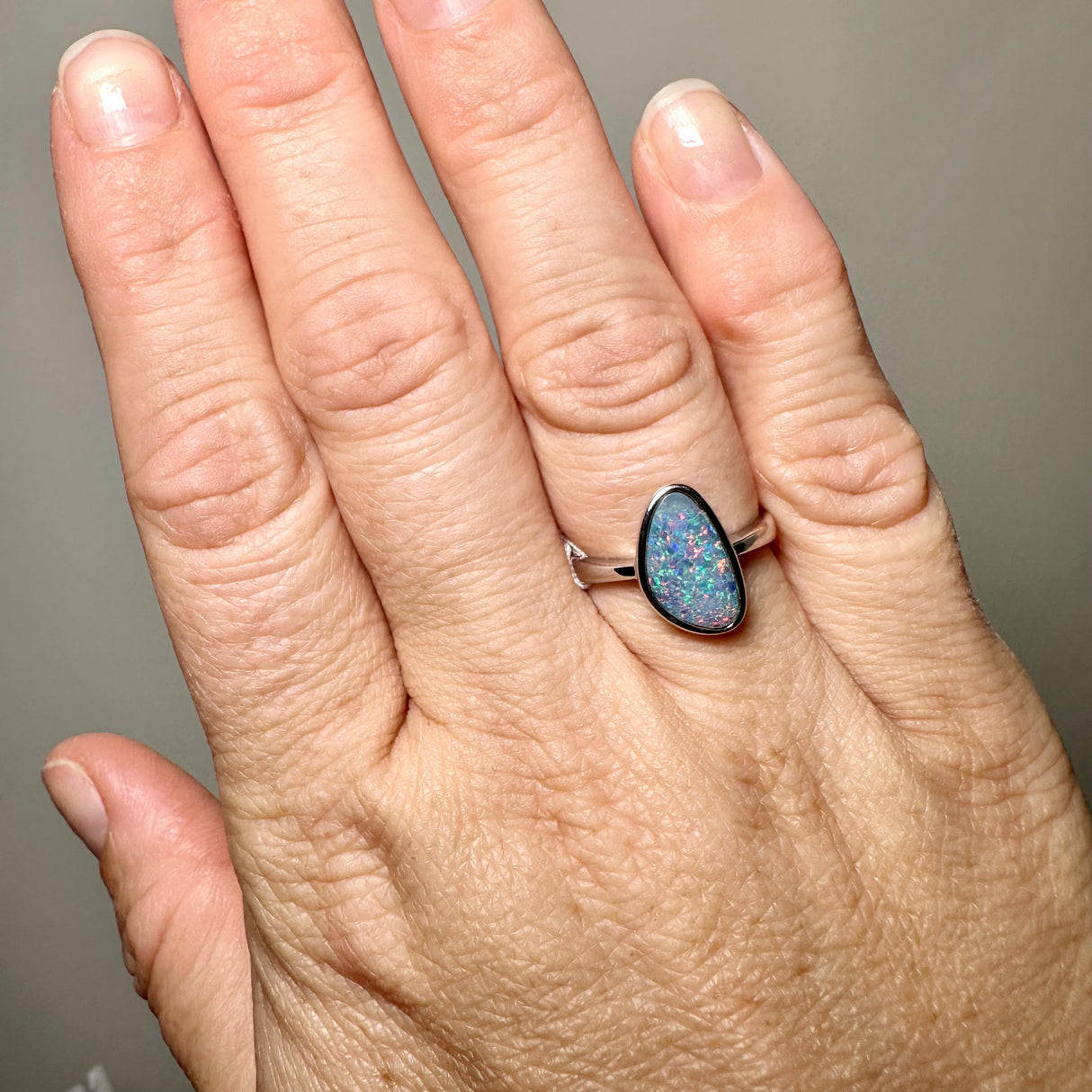 Opal Doublet (Coober Pedy) Freeform Cabochon Ring Size 7 ORG150-59