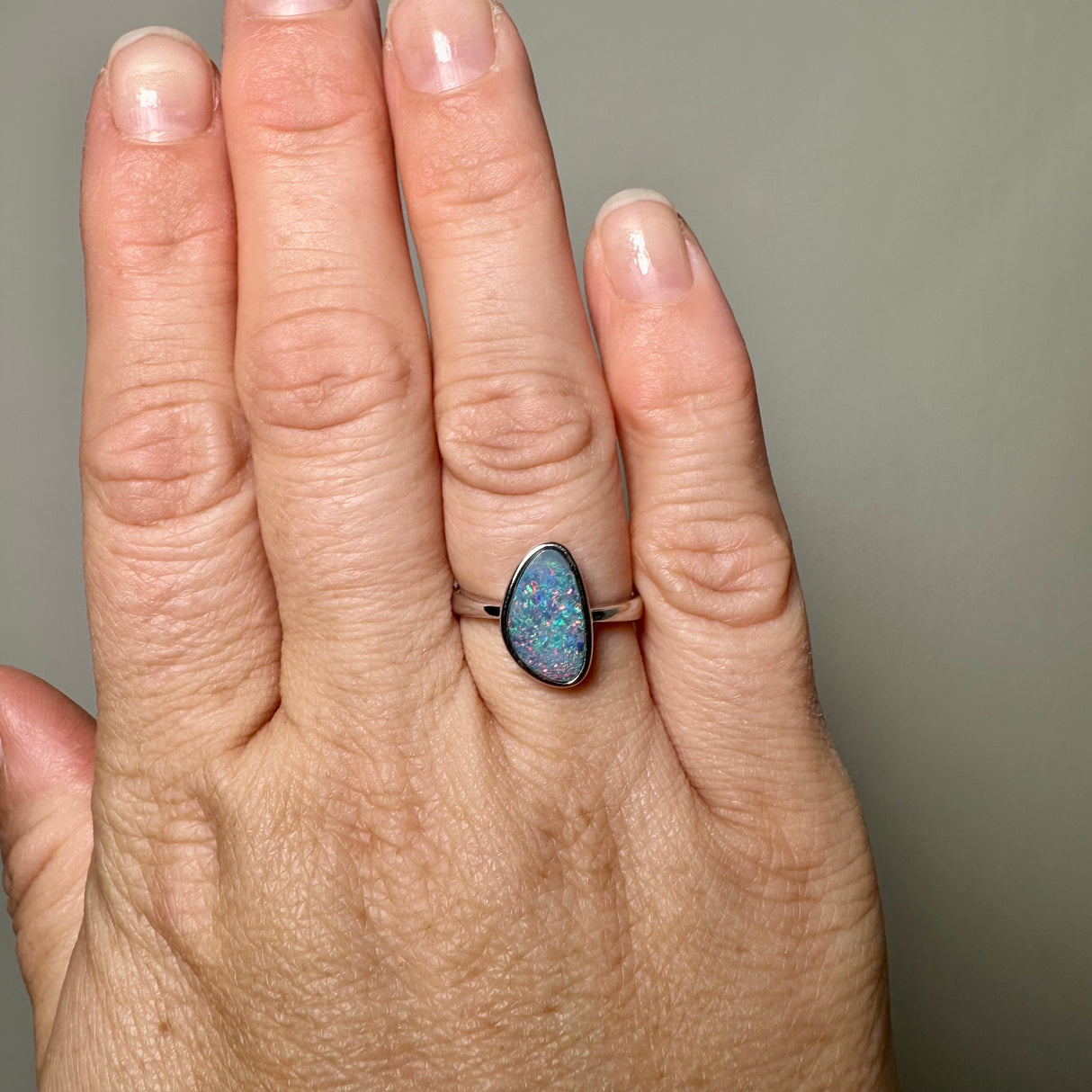 Opal Doublet (Coober Pedy) Freeform Cabochon Ring Size 7 ORG150-59