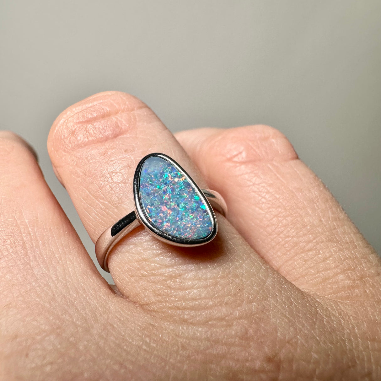 Opal Doublet (Coober Pedy) Freeform Cabochon Ring Size 7 ORG150-59