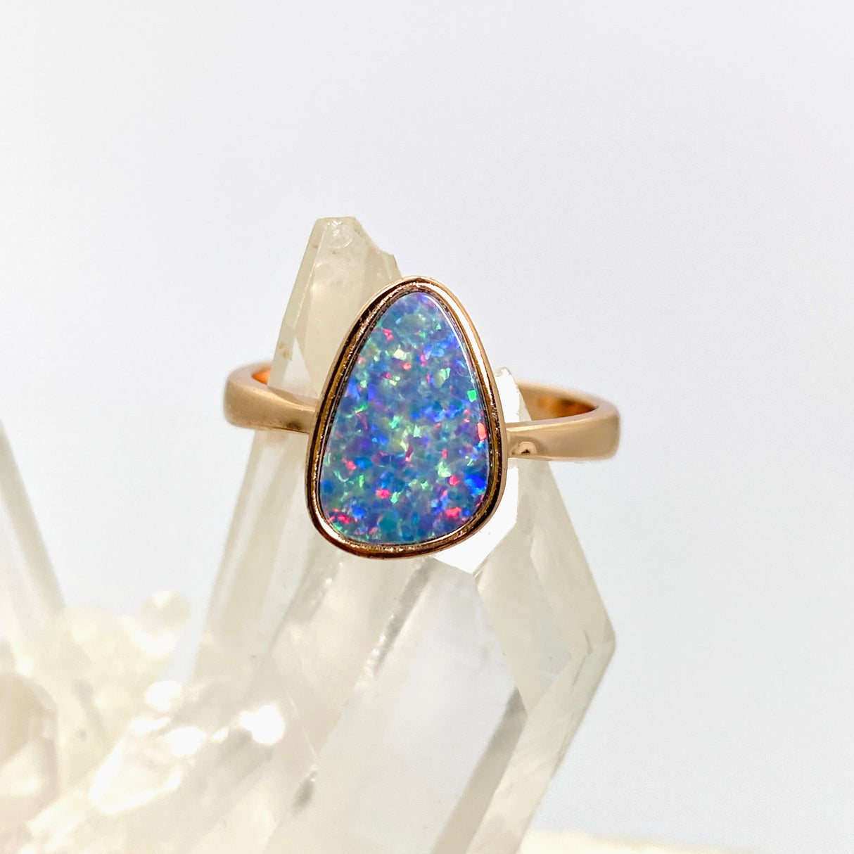 Opal Doublet (Coober Pedy) Freeform Cabochon Rose Gold Plated Ring Size 6.75 ORG150-59RG