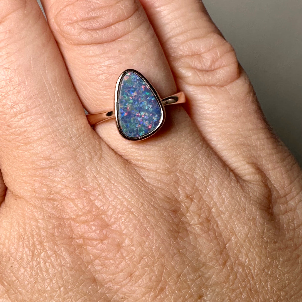 Opal Doublet (Coober Pedy) Freeform Cabochon Rose Gold Plated Ring Size 6.75 ORG150-59RG