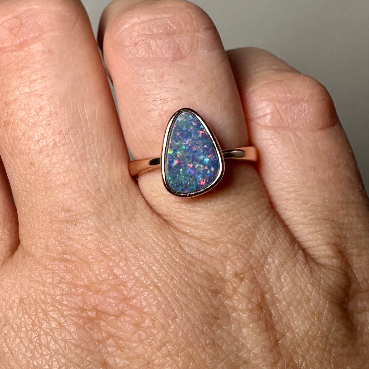 Opal Doublet (Coober Pedy) Freeform Cabochon Rose Gold Plated Ring Size 6.75 ORG150-59RG