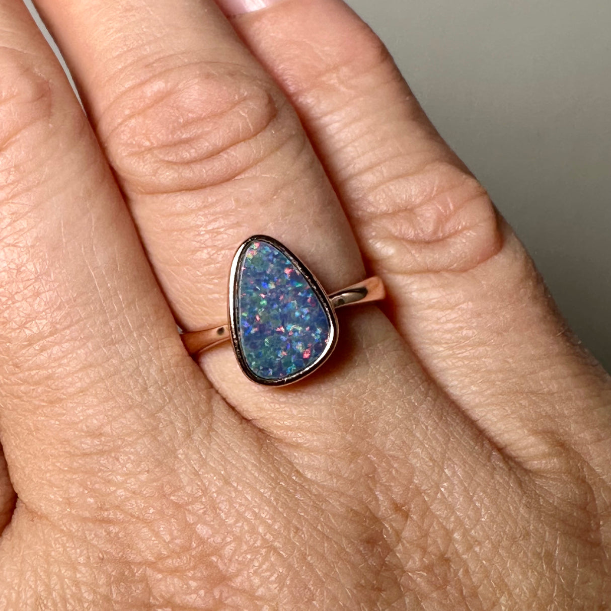 Opal Doublet (Coober Pedy) Freeform Cabochon Rose Gold Plated Ring Size 6.75 ORG150-59RG