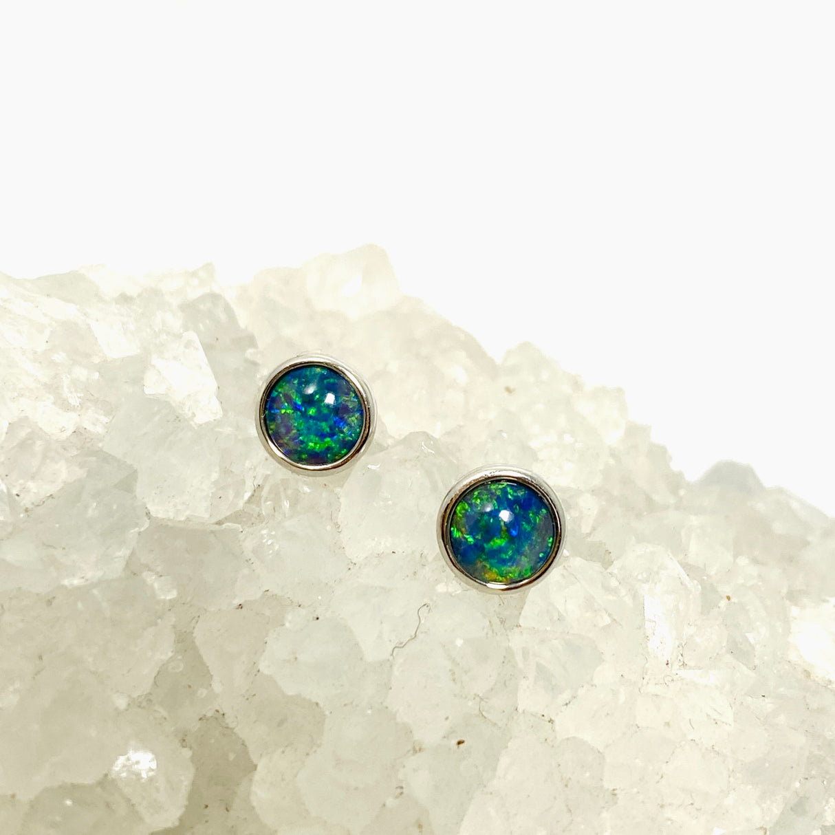 Opal Triplet (Australian) Round Cabochon Stud Earrings GEJ01