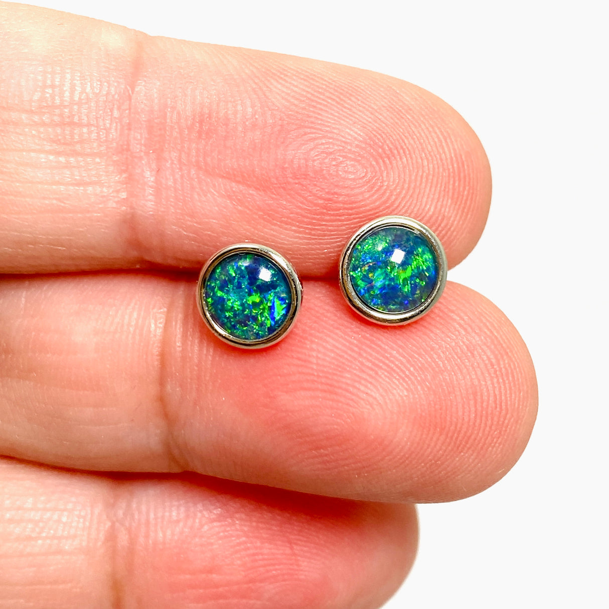 Opal Triplet (Australian) Round Cabochon Stud Earrings GEJ01