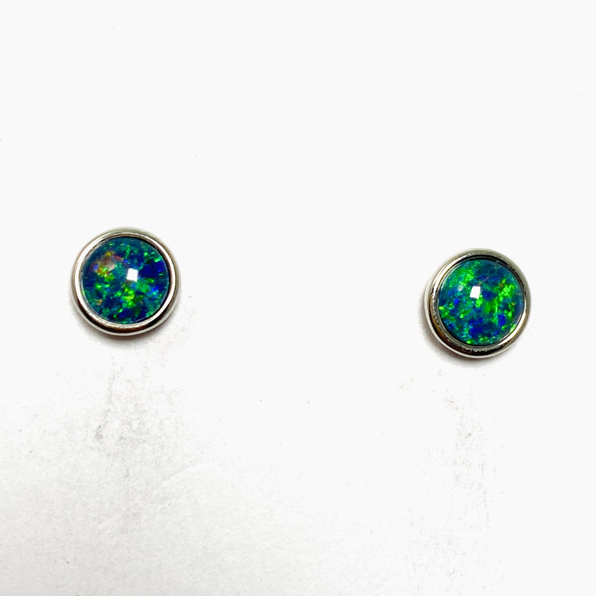 Opal Triplet (Australian) Round Cabochon Stud Earrings GEJ01