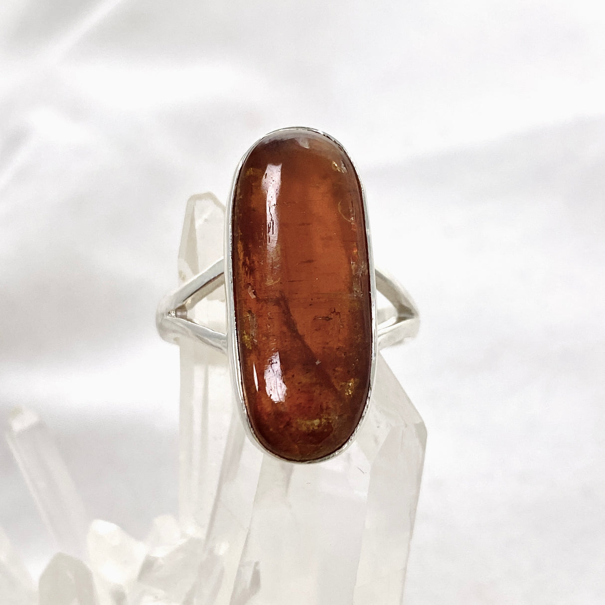 Orange Kyanite Oval Cabochon Split Band Ring Size 8 KRGJ3286