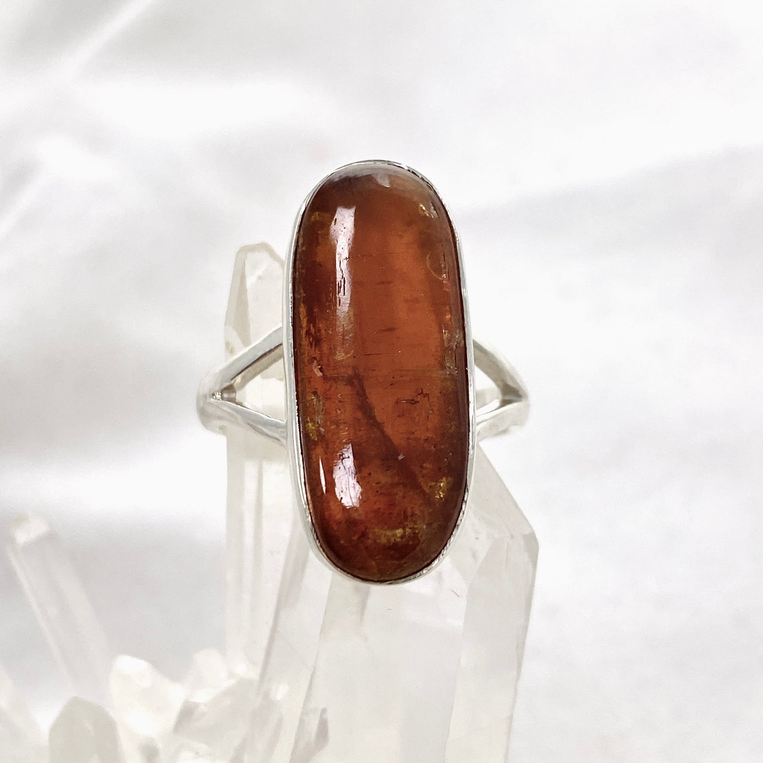 Orange Kyanite Oval Cabochon Split Band Ring Size 8 KRGJ3286