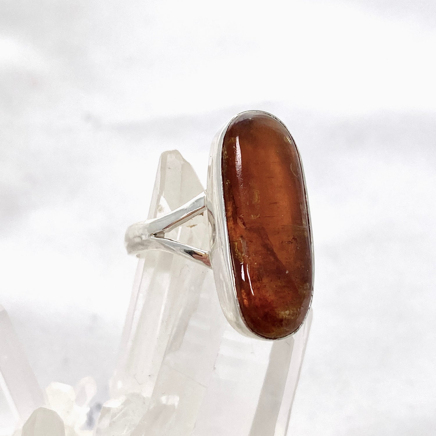 Orange Kyanite Oval Cabochon Split Band Ring Size 8 KRGJ3286