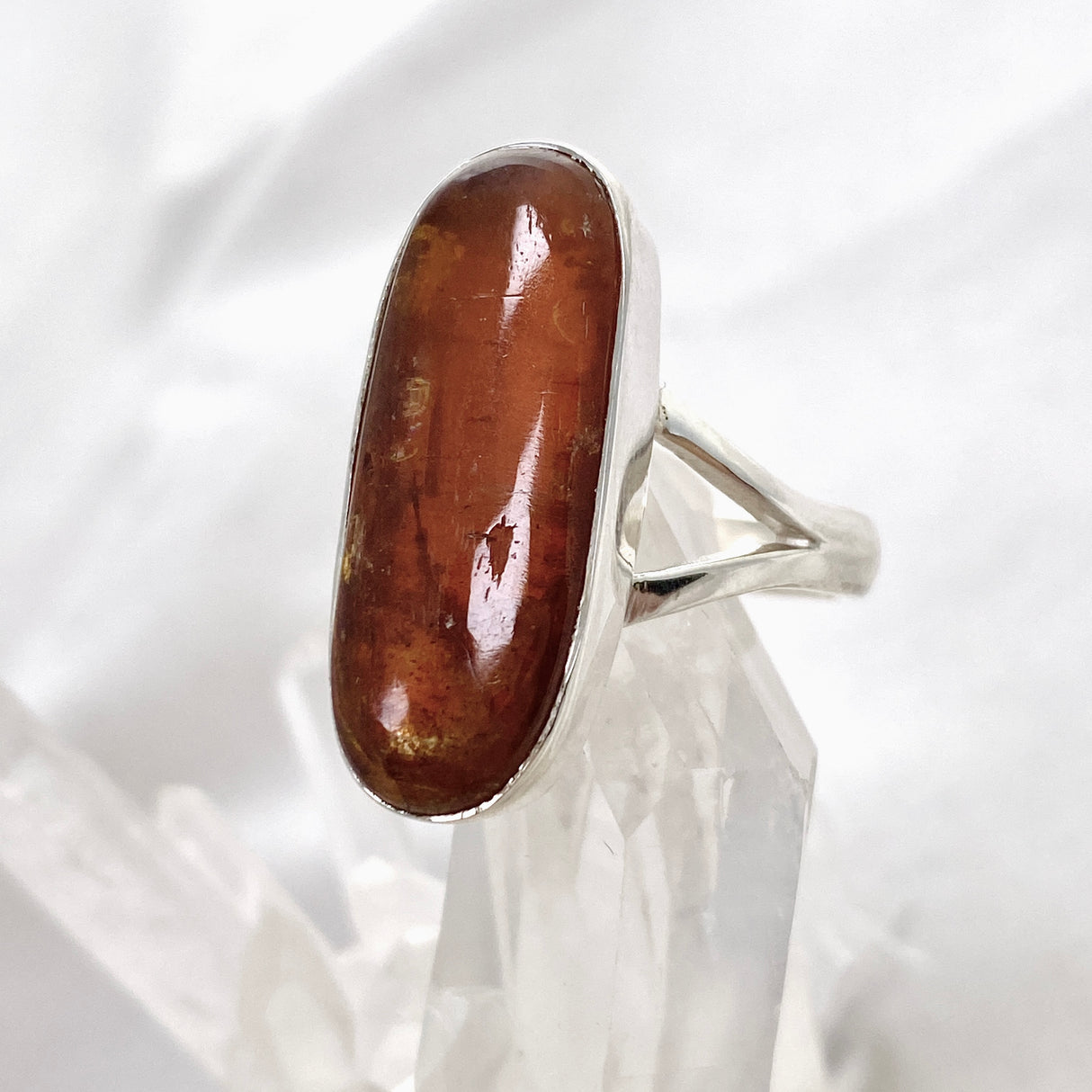 Orange Kyanite Oval Cabochon Split Band Ring Size 8 KRGJ3286