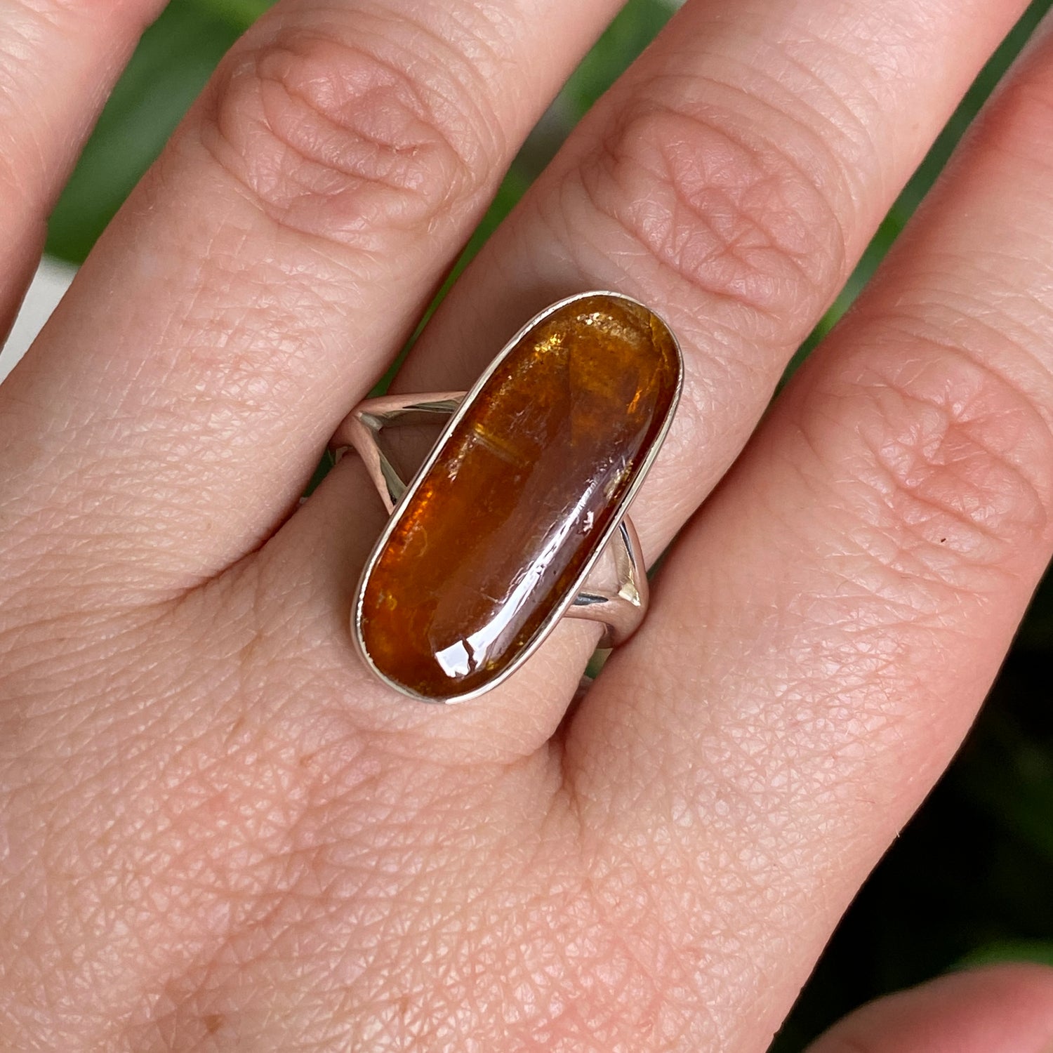 Orange Kyanite Oval Cabochon Split Band Ring Size 8 KRGJ3286