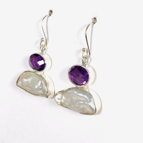 Pearl and Amethyst faceted earrings E2393-AM - Nature's Magick