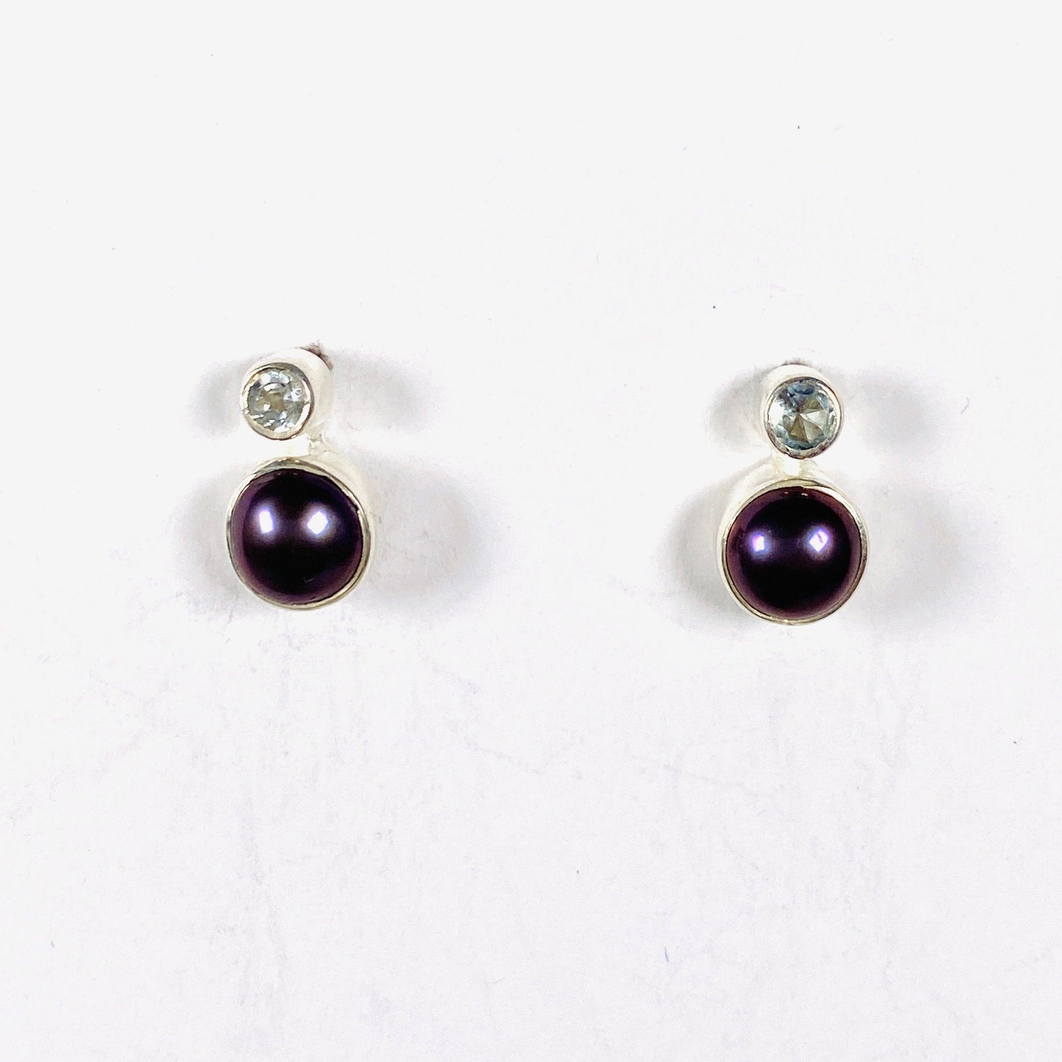 Pearl and Blue Topaz studs S259-BTP - Nature's Magick