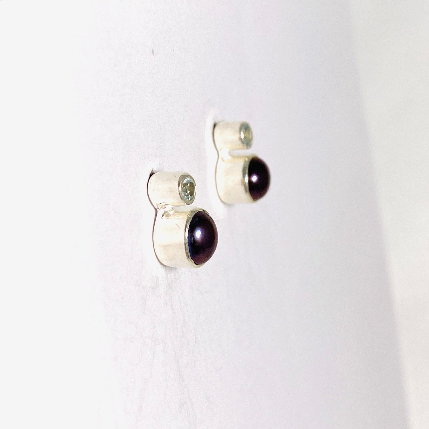 Pearl and Blue Topaz studs S259-BTP - Nature's Magick