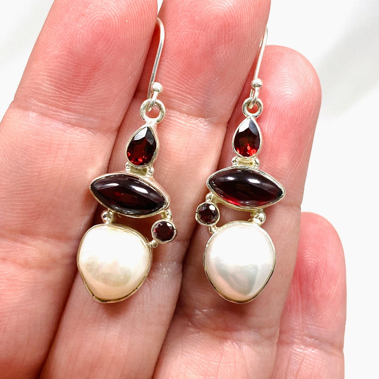Pearl and Garnet Multi-stone Earrings KEGJ1446 - Nature's Magick