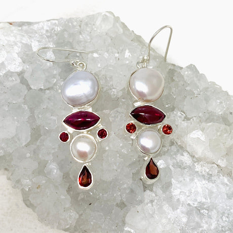 Pearl and Garnet Multi-stone Earrings KEGJ1447 - Nature's Magick