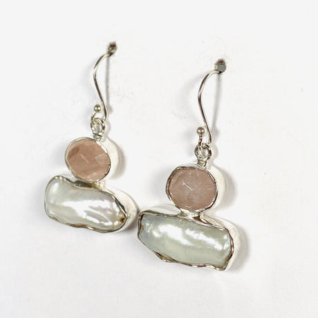 Pearl and Rose Quartz faceted earrings E2393-RQ - Nature's Magick
