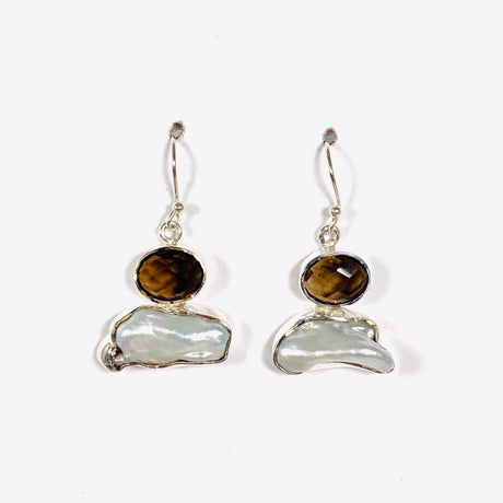 Pearl and Smokey Quartz faceted earrings E2393-SQ - Nature's Magick