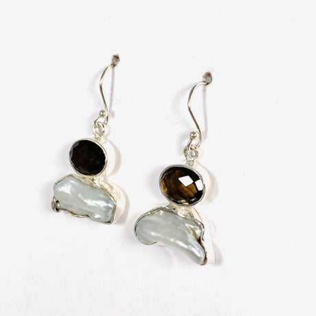 Pearl and Smokey Quartz faceted earrings E2393-SQ - Nature's Magick