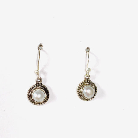 Pearl round earrings with silver detailing E2695 - Nature's Magick