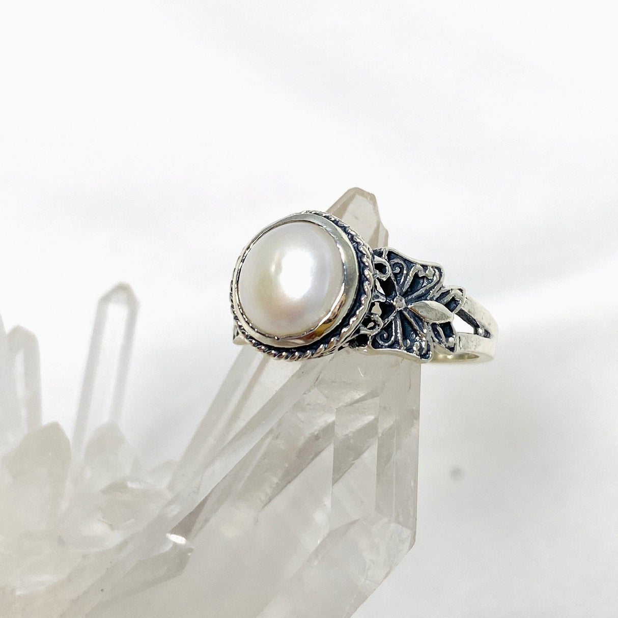 Pearl Round Ring in a Decorative Setting R3671 - Nature's Magick