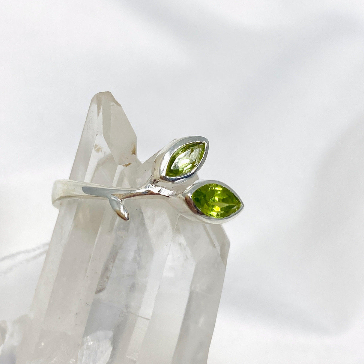 Peridot Faceted Marquise Multistone Leaf Ring R3735 - Nature's Magick
