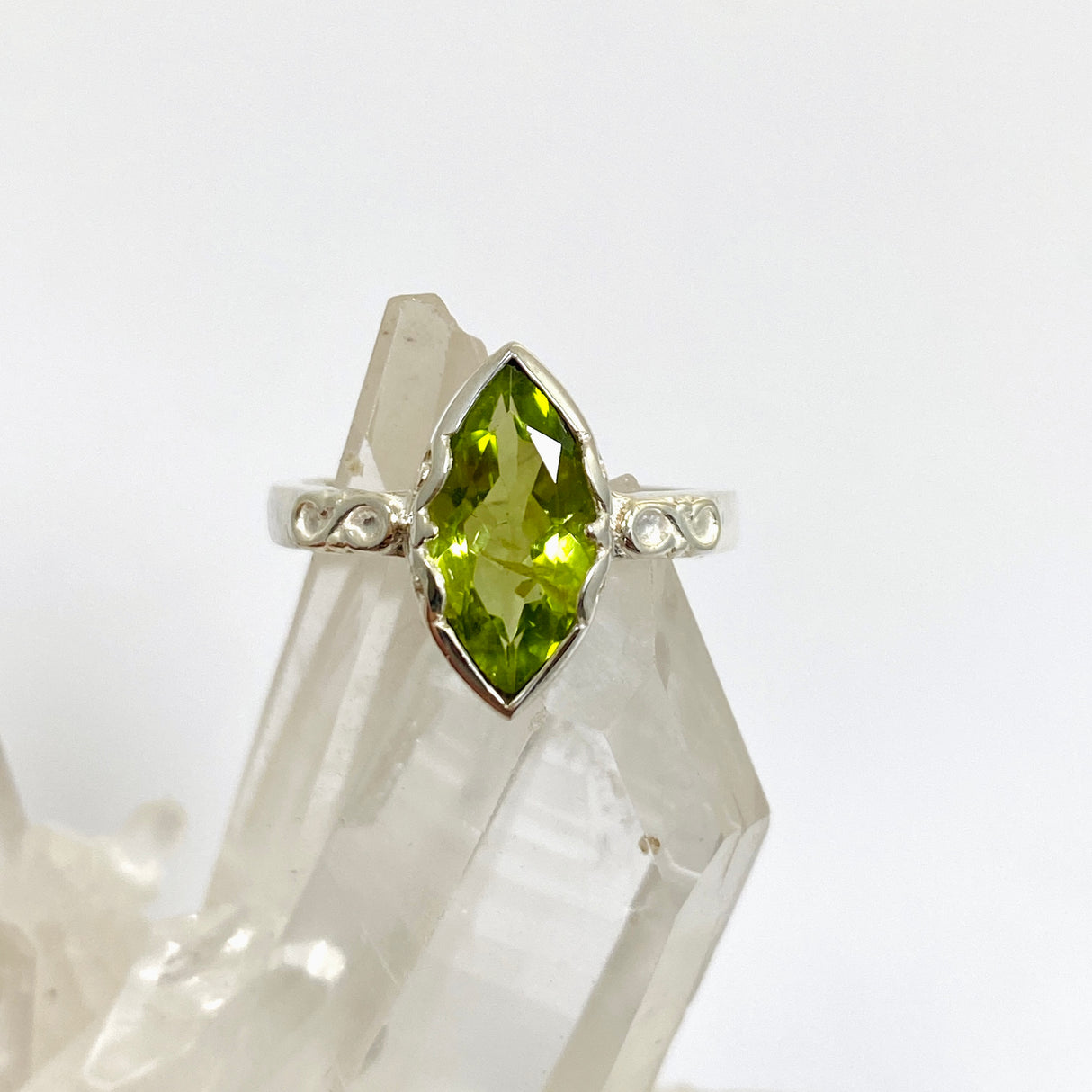Peridot Faceted Marquise Ring in a Decorative Setting R3726