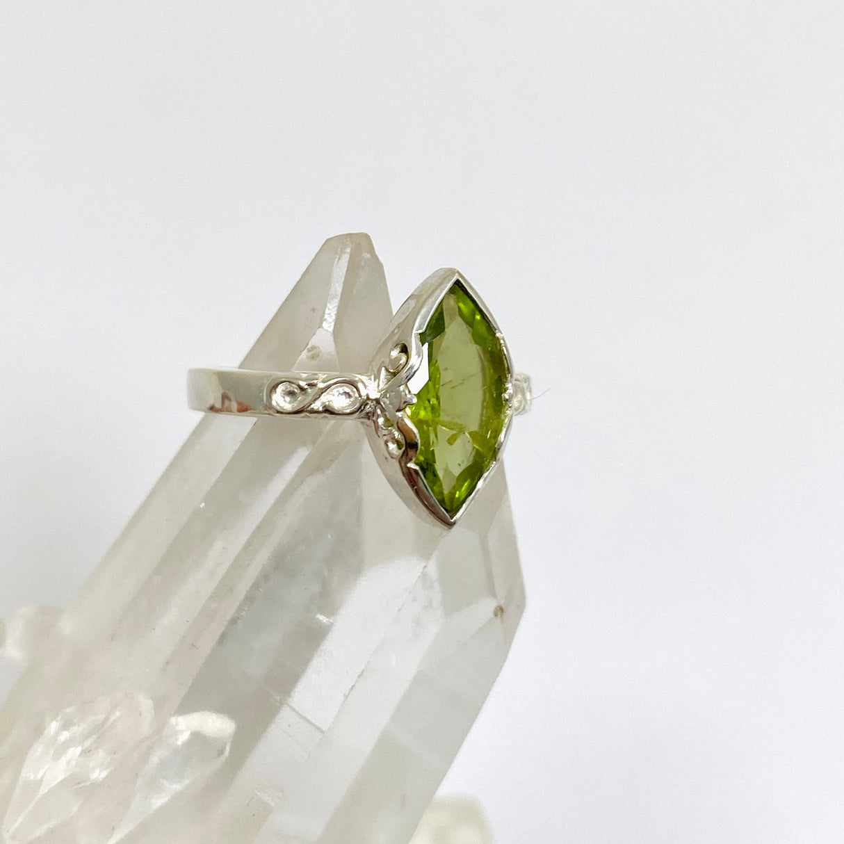 Peridot Faceted Marquise Ring in a Decorative Setting R3726