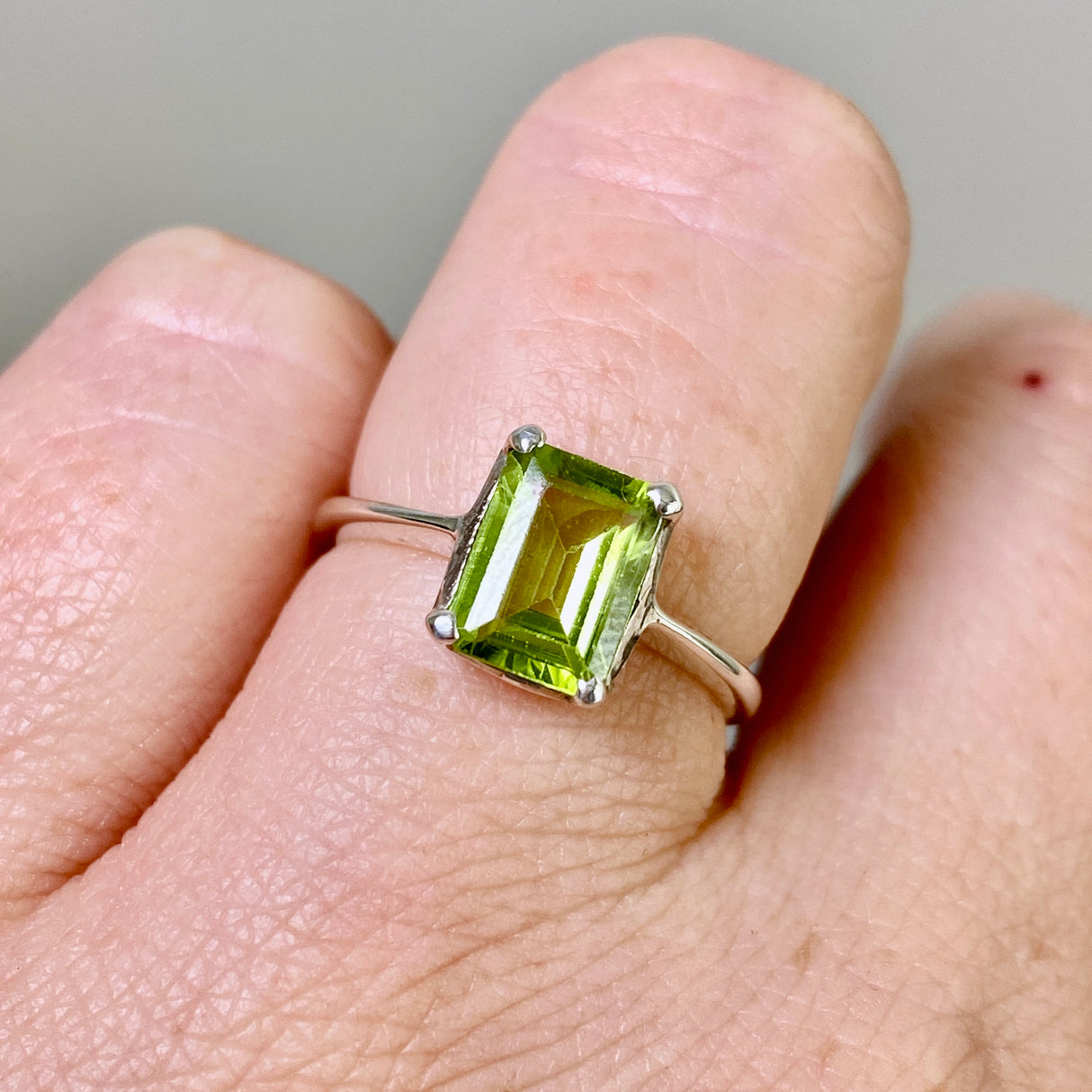 Peridot Rectangular Faceted Ring Size 6 PRGJ843