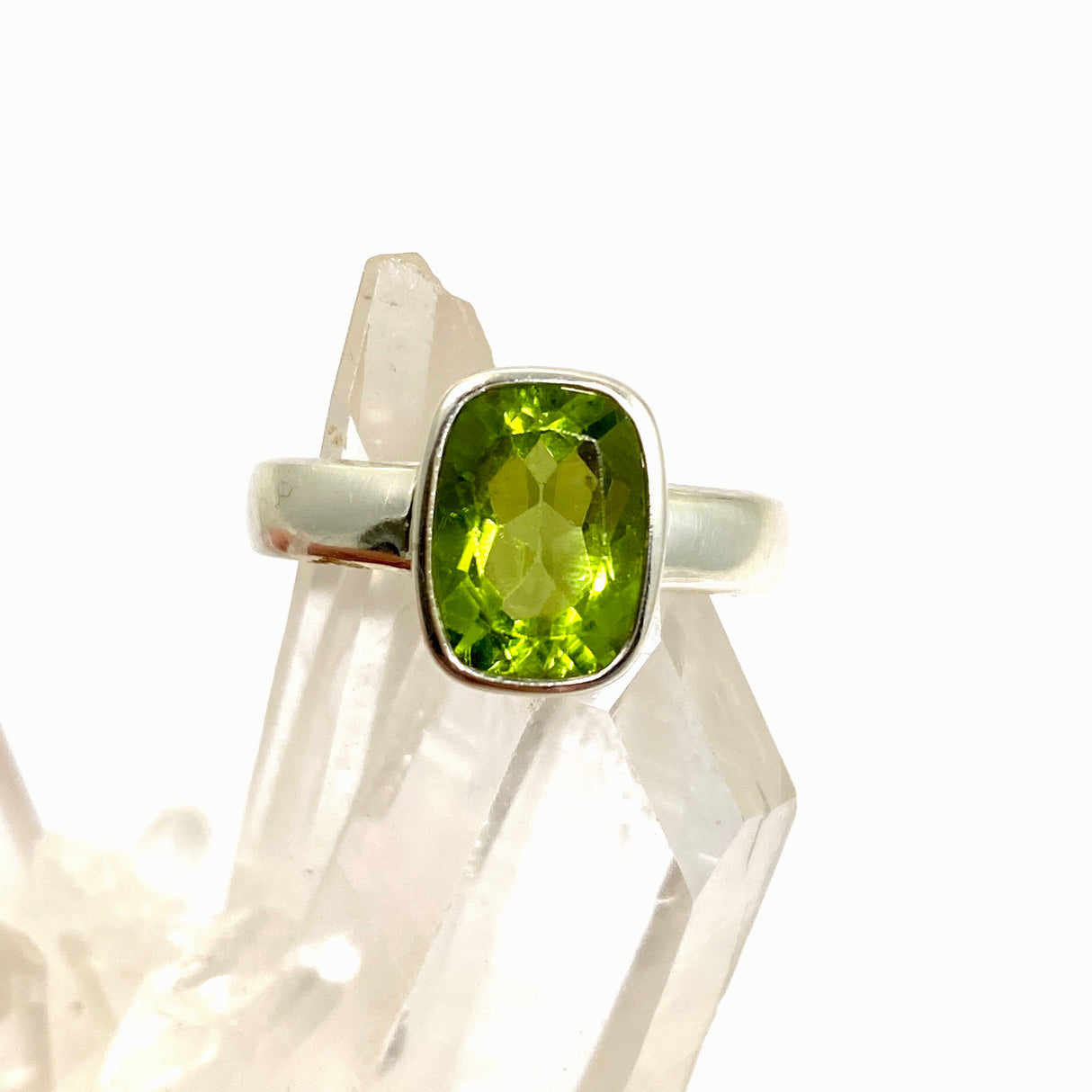 Peridot Rectangular Faceted Ring Size 8 PRGJ844