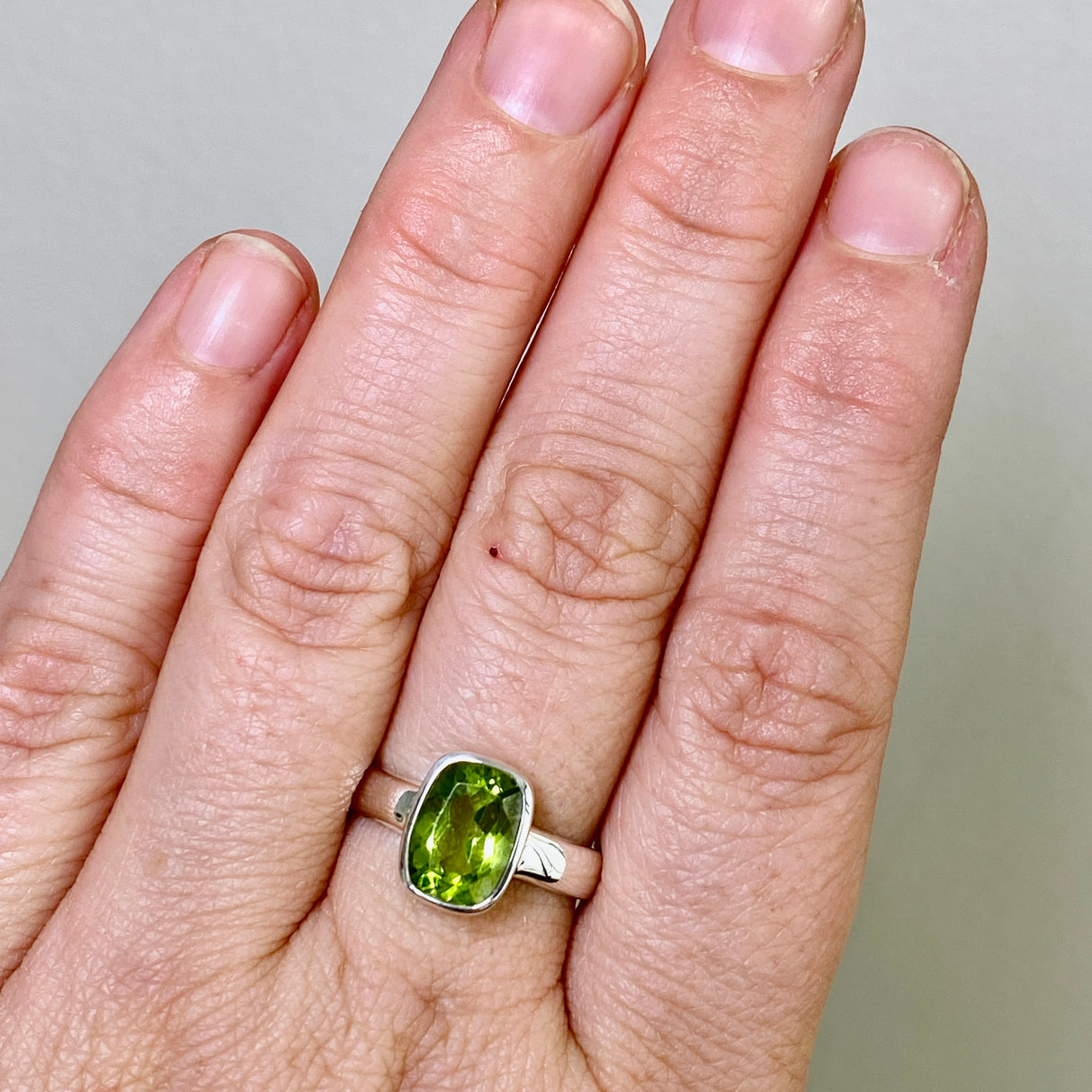 Peridot Rectangular Faceted Ring Size 8 PRGJ844