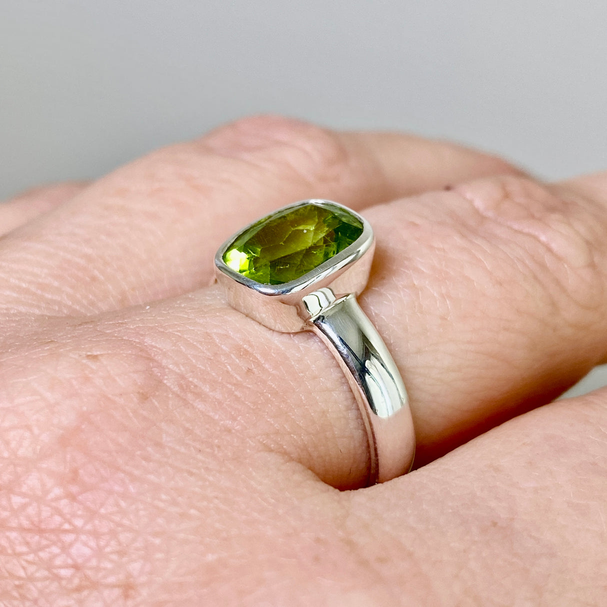 Peridot Rectangular Faceted Ring Size 8 PRGJ844