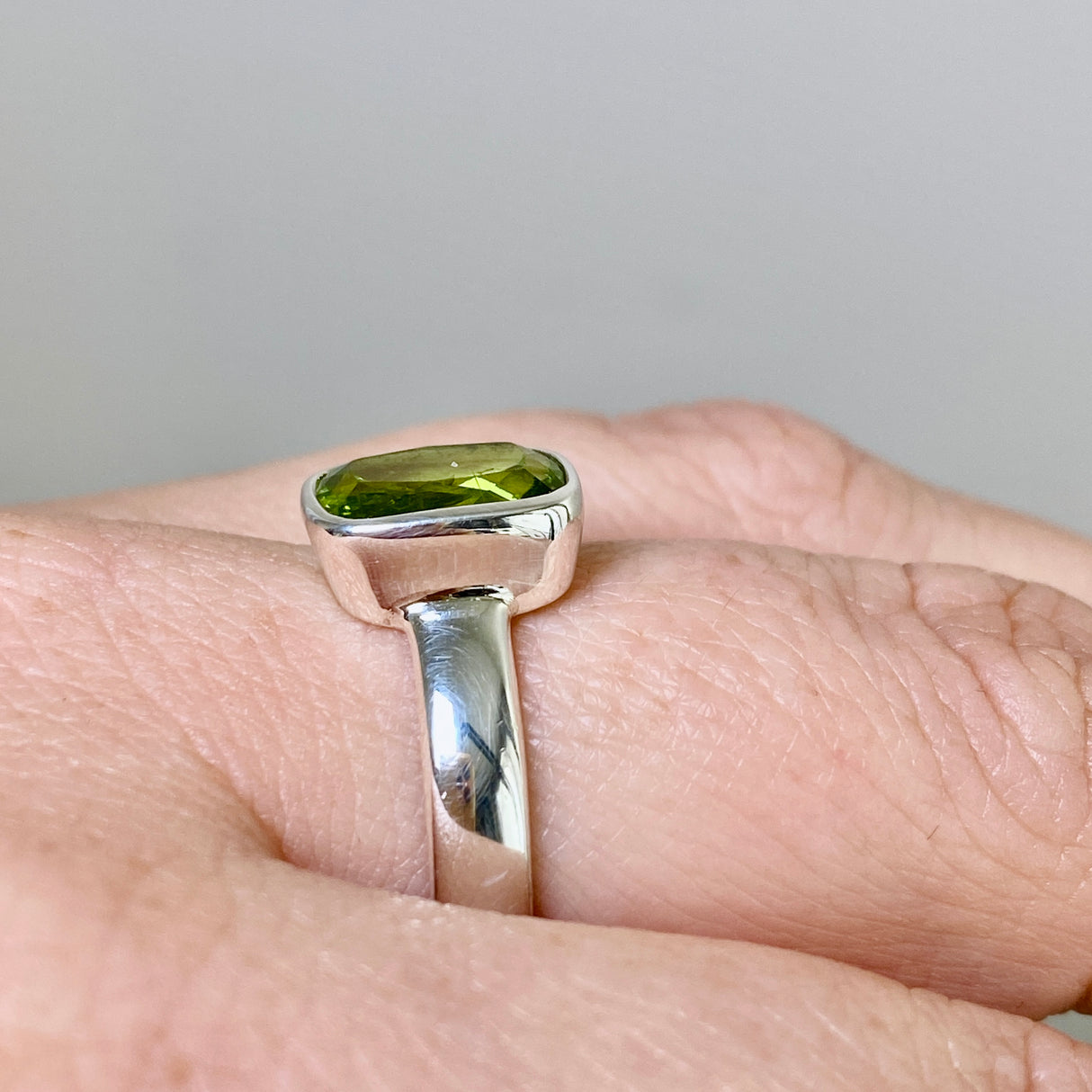 Peridot Rectangular Faceted Ring Size 8 PRGJ844