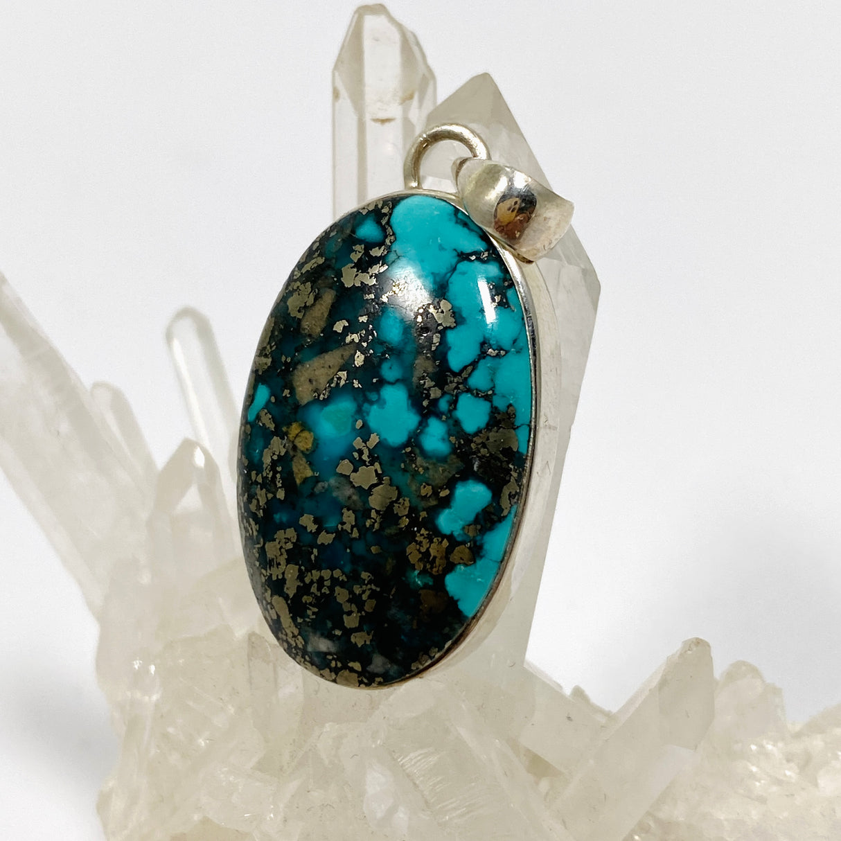 Turquoise with Pyrite Oval Cabochon Pendant PPGJ1021