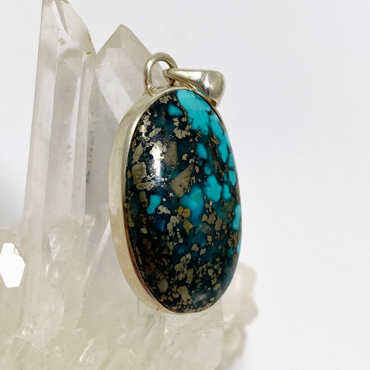 Turquoise with Pyrite Oval Cabochon Pendant PPGJ1021