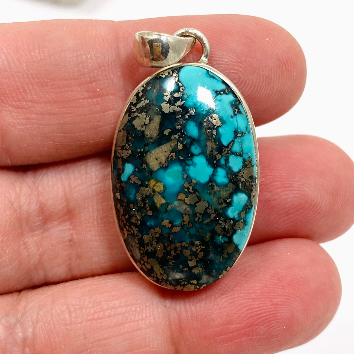 Turquoise with Pyrite Oval Cabochon Pendant PPGJ1021