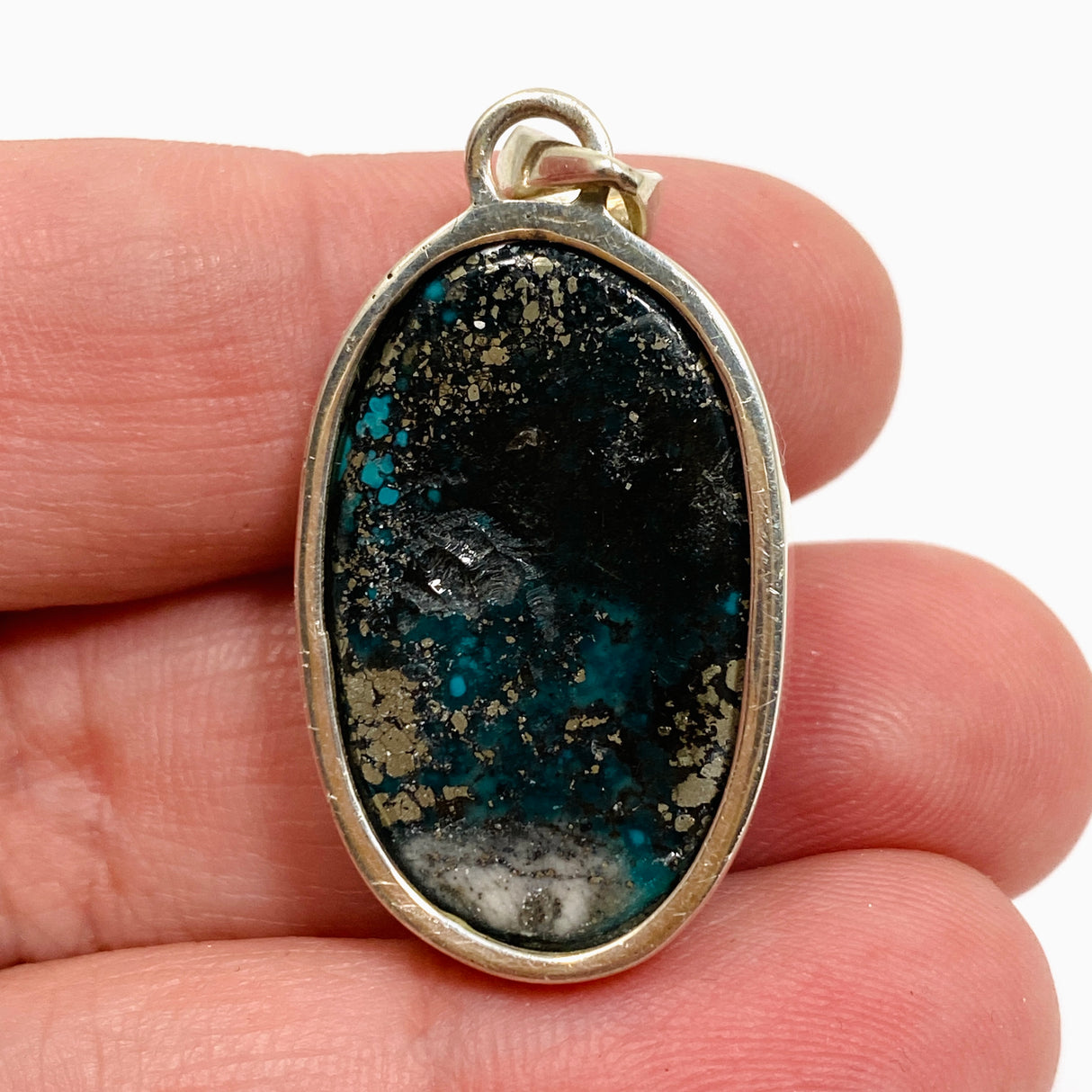 Turquoise with Pyrite Oval Cabochon Pendant PPGJ1021