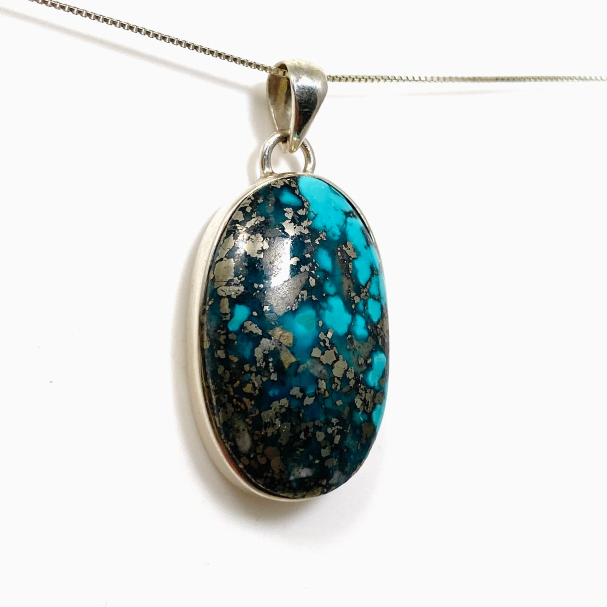 Turquoise with Pyrite Oval Cabochon Pendant PPGJ1021