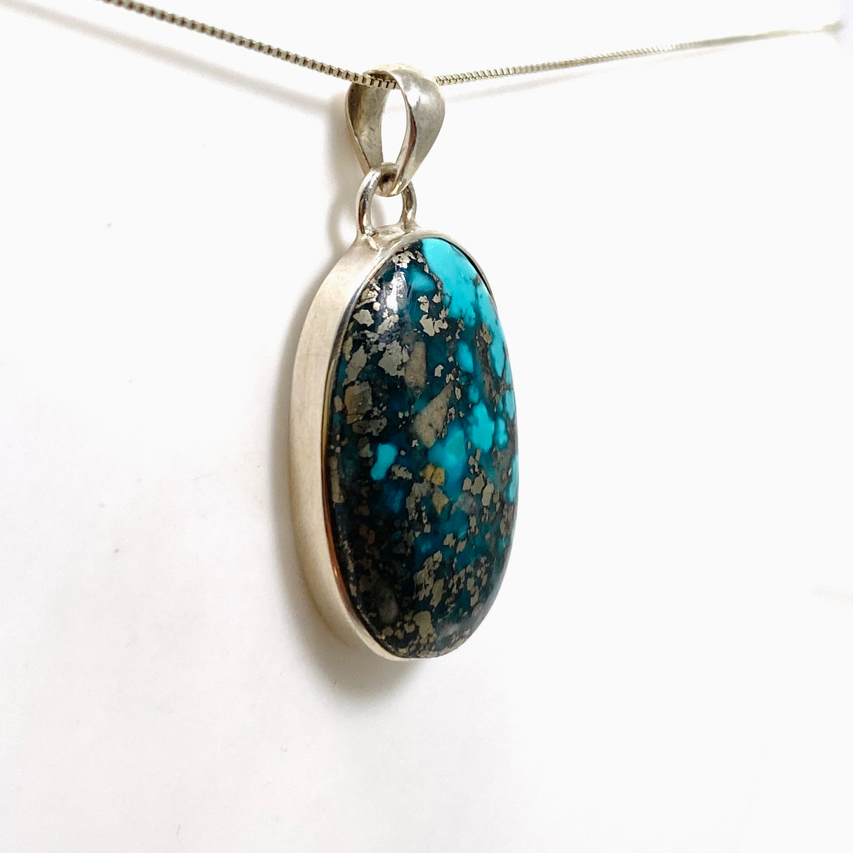 Turquoise with Pyrite Oval Cabochon Pendant PPGJ1021