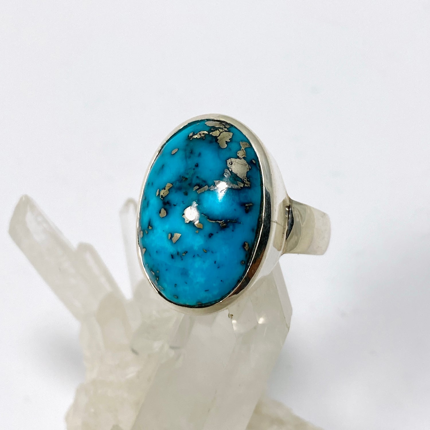 Turquoise with Pyrite Oval Cabochon Ring Size 10 PRGJ870