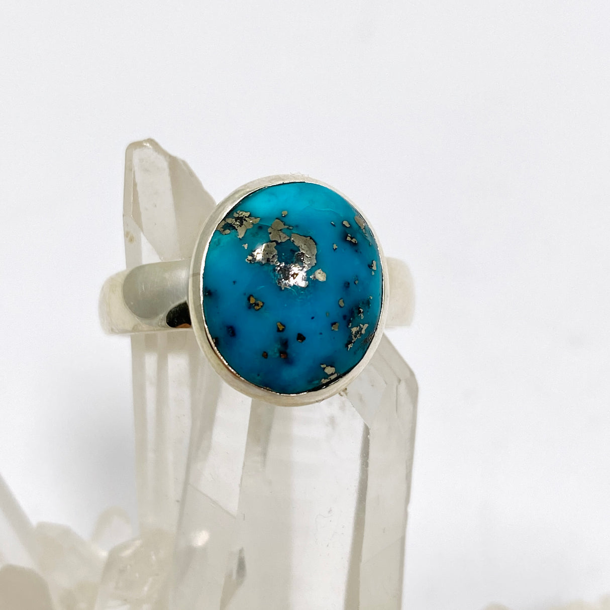 Turquoise with Pyrite Oval Cabochon Ring Size 9.5 PRGJ871